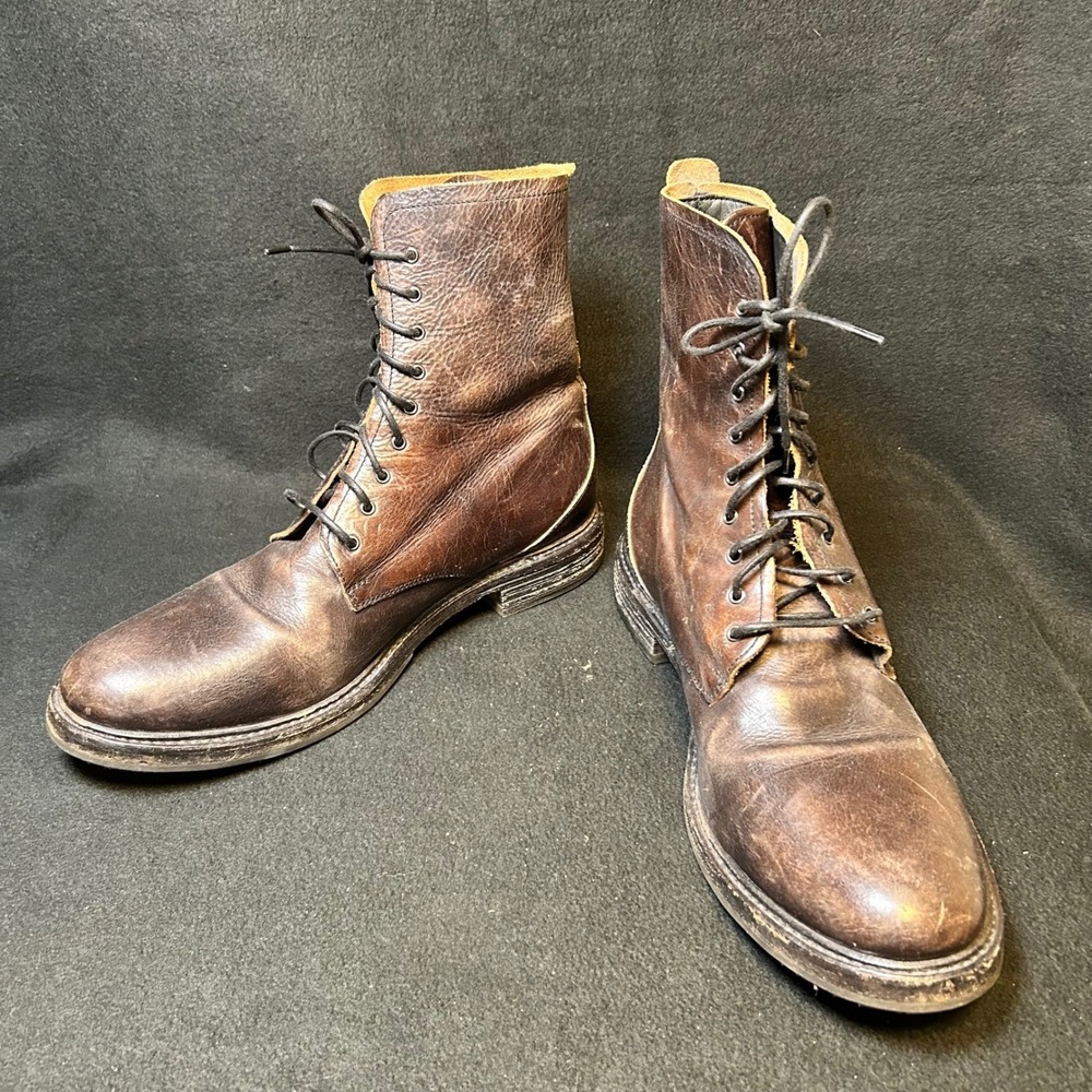 Moma Lace Up Combat Boots Mens 44 Brown Distressed Leather Made In Italy